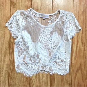 Miss Holly White Lace Short Sleeve Crop Top XS